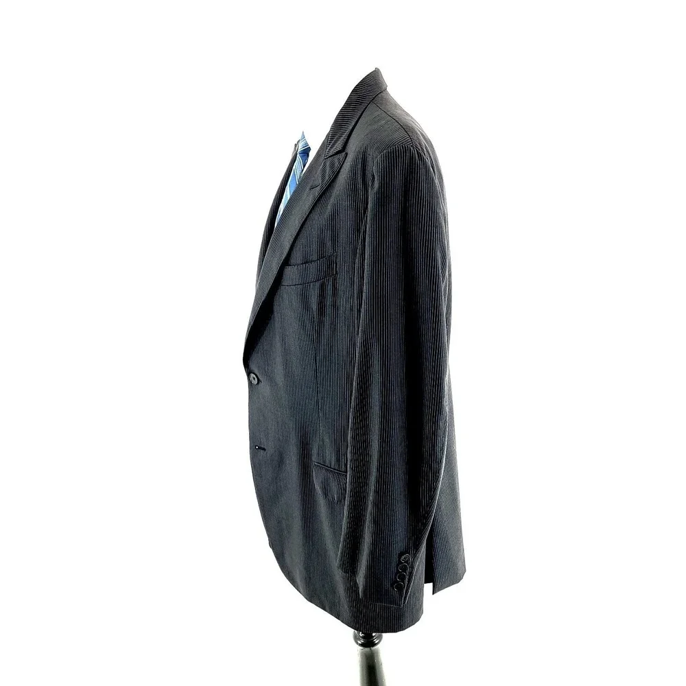 Ermenegildo Zegna Neiman Marcus Wool 2 Button Suit Jacket Black 42L Striped Mila